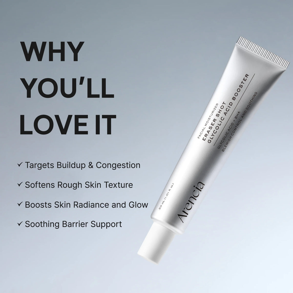 [ARENCIA] Eraser Shot Glycolic Acid Booster, Daily Clarifying Multi-Acid Formula for Smoother, Clear-Looking Skin 30ml
