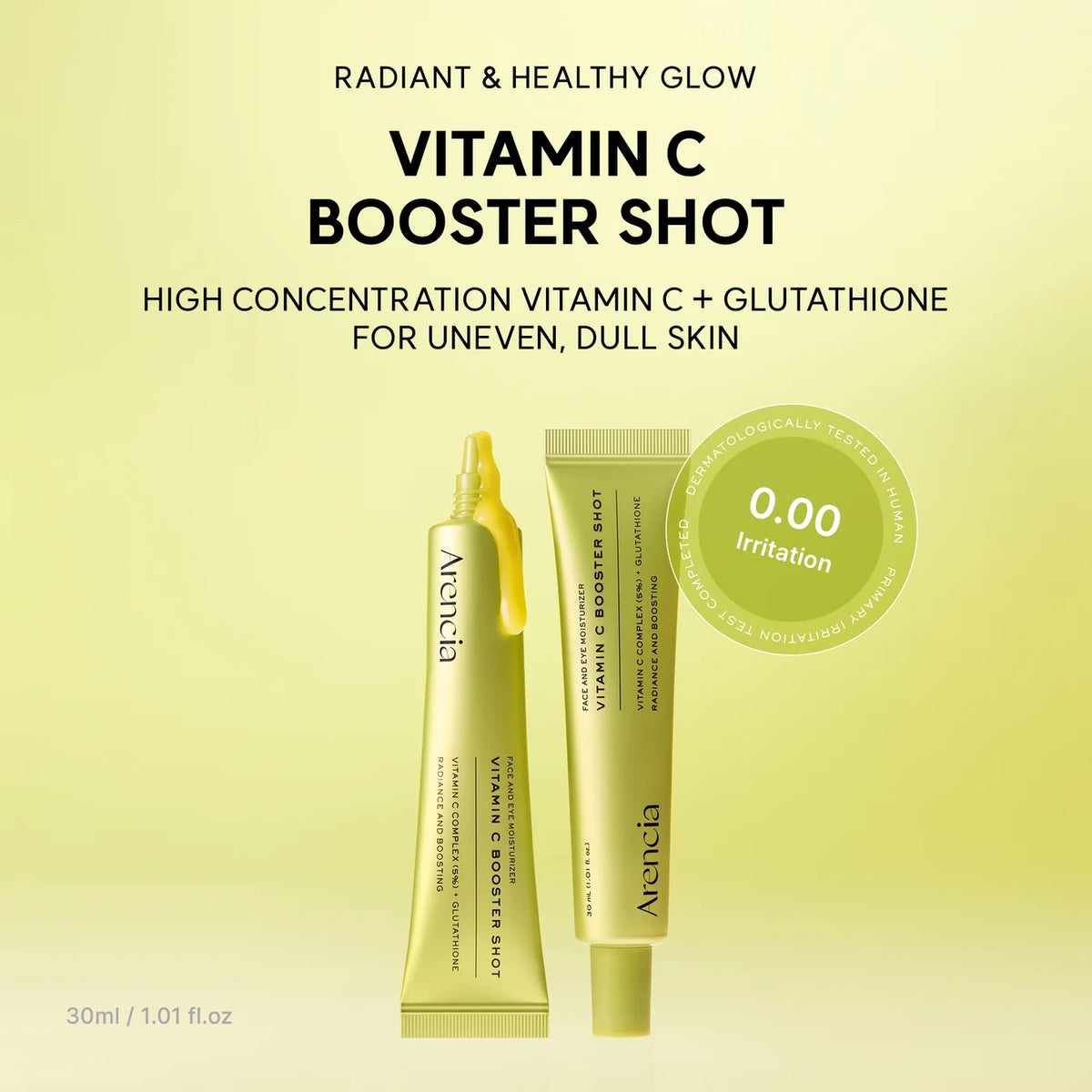 [ARENCIA] Vitamin C Booster Shot, Pure Vitamin C + Glutathione for Bright, Healthy Skin Glow