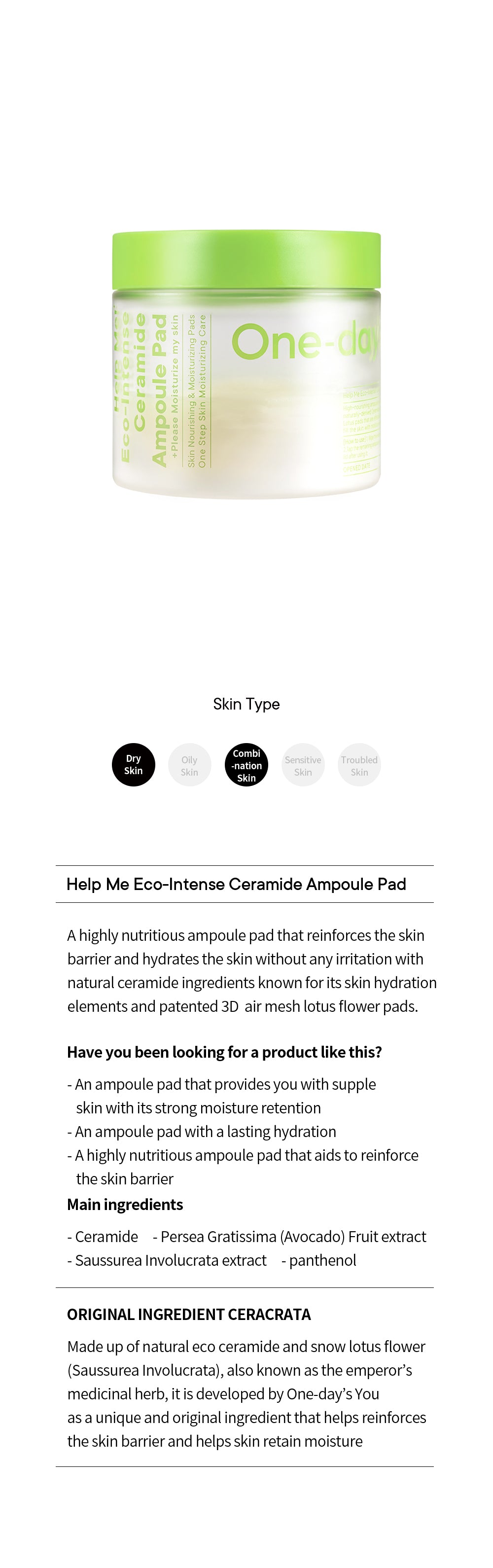 [One-day's you] ECO-INTENSE CERAMIDE AMPOULE PAD 90ea